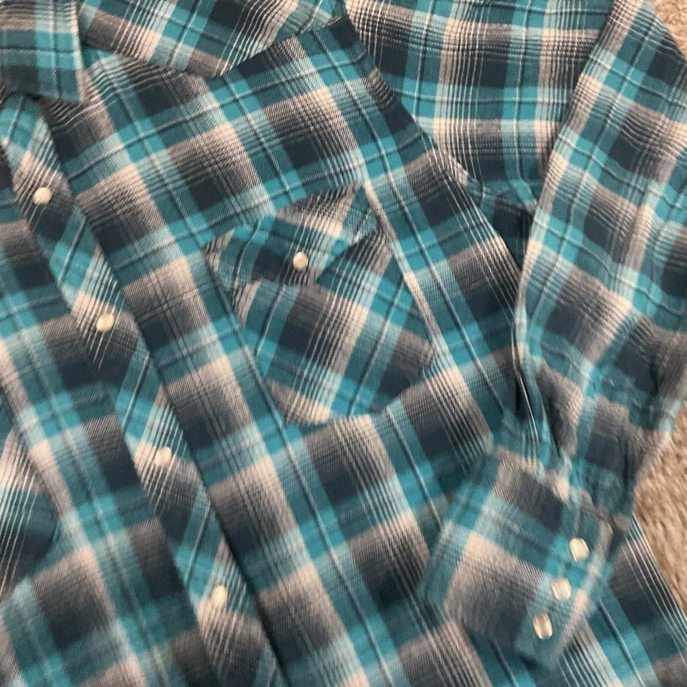 Wrangler Wrancher Pearl Snap Western Shirt Men's XLT Blue Plaid Cowboy